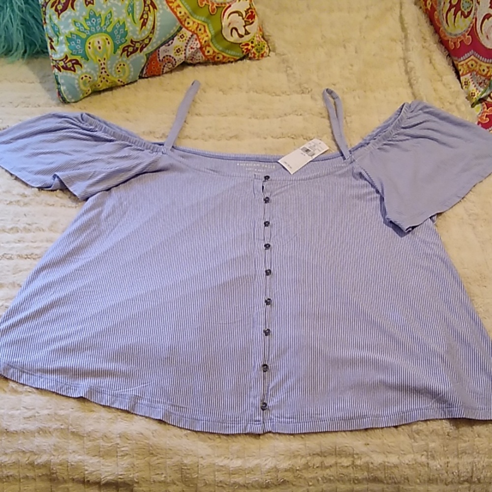 NWT AEO Cold Shoulder Pinstripe Top SZ XL